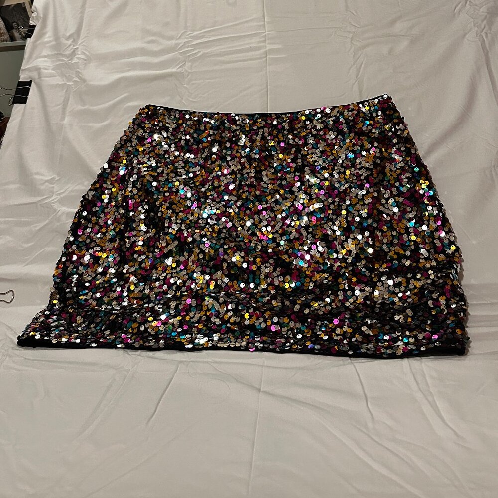 Shein Curve Multicolor Sequin Skirt 2XL Party Fit - Picture 2 of 6